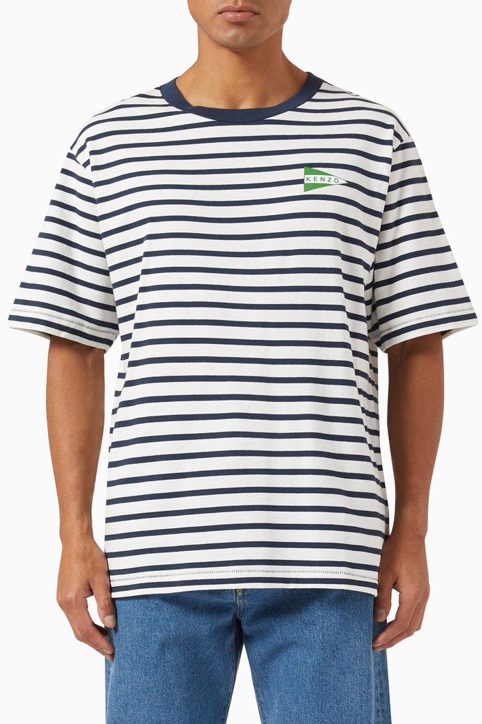 

Nautical Stripes Oversized T-shirt in Cotton Jersey, Blue