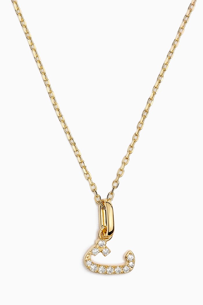 

Arabic Letter Thaa ث Diamond Necklace in 18kt Yellow Gold, White