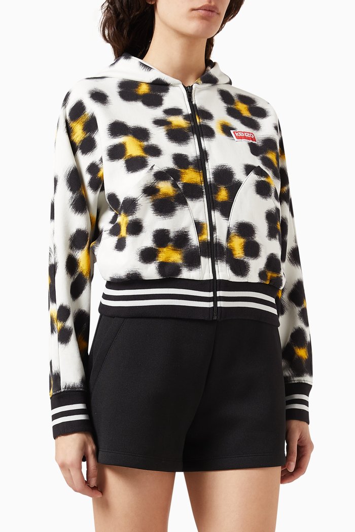 Hana Leopard Hoodie in Fleece, Black