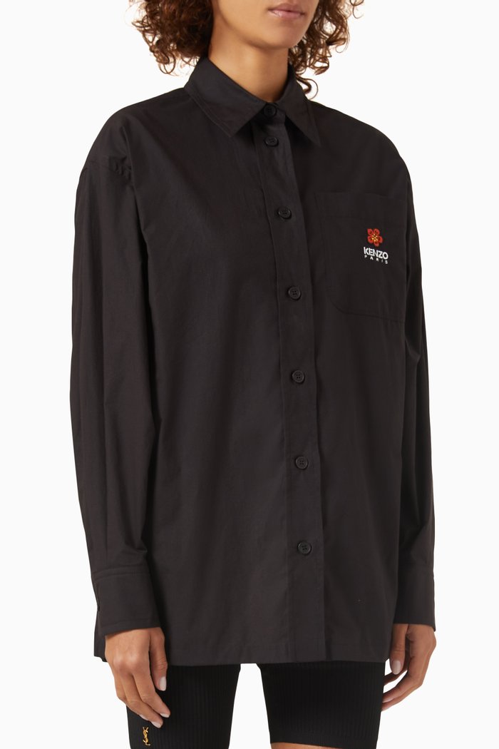 

Boke Flower Oversized Shirt in Cotton Poplin, Black