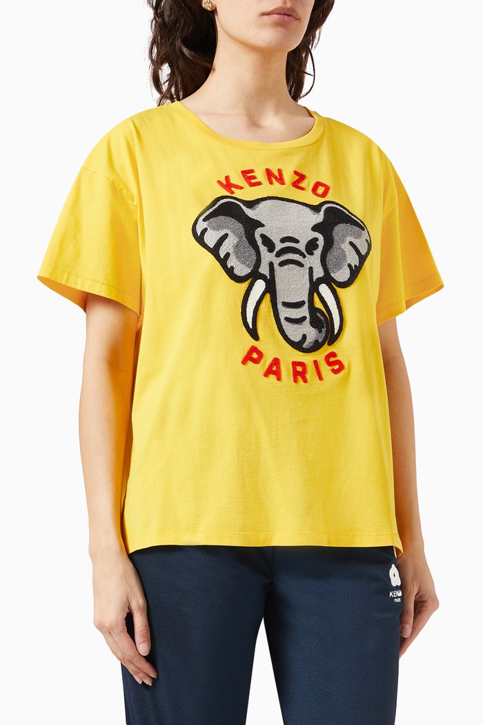 

Elephant Embroidered T-shirt in Cotton, Yellow