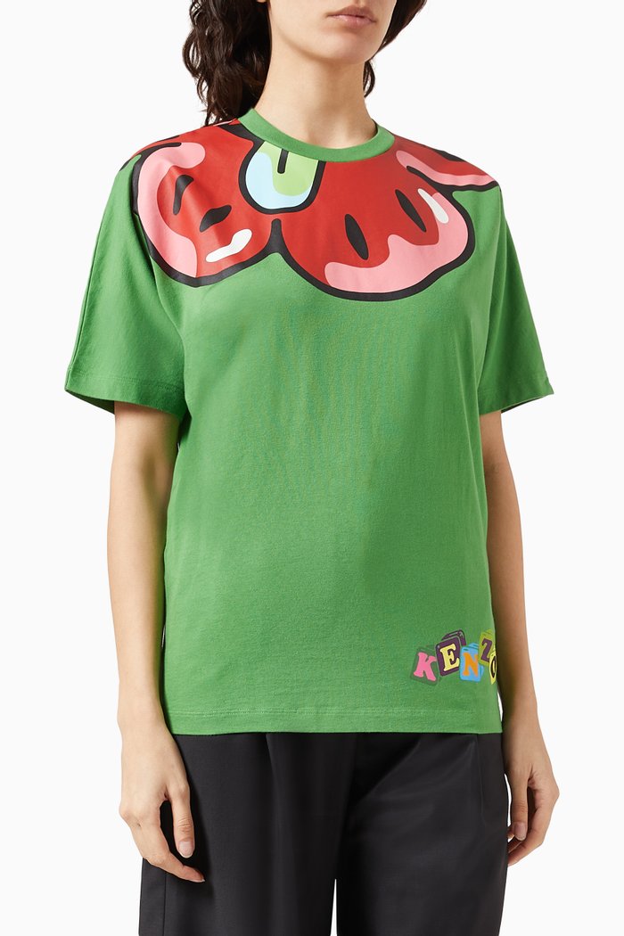 

Boke Flower Print T-shirt in Cotton, Green
