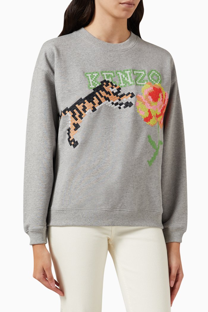 

Embroidered Logo Sweatshirt in Cotton, Grey