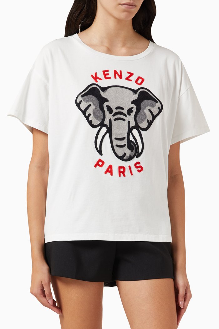 

Elephant Embroidered T-shirt in Cotton, Black