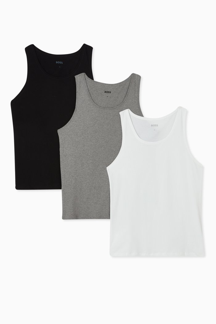 Scoop Neck Tank Top in Cotton, Set of 3, Multicolour