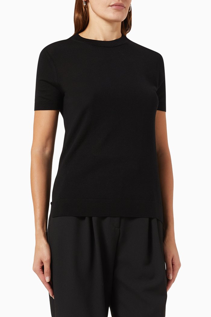 

Short-sleeve Sweater in Wool, Black