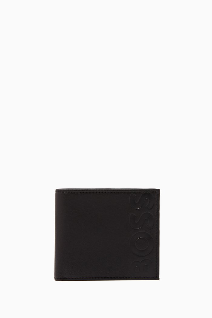 

BB 4 Logo Embossed Wallet in Leather, Black