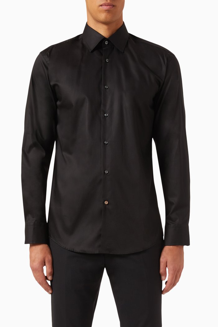 

Long Sleeved Kent Collar Shirt in Cotton, Black