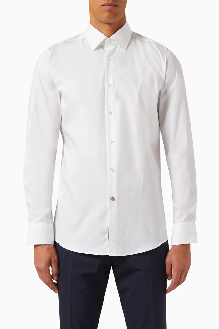 Long Sleeved Kent Collar Shirt in Cotton, White