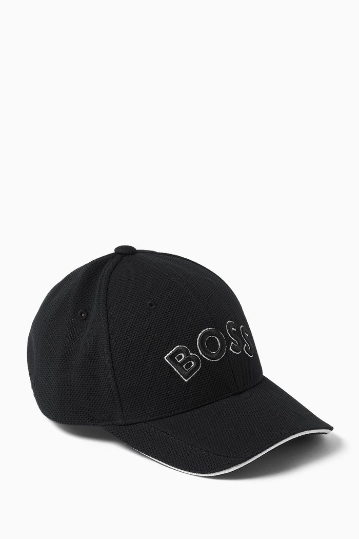 Logo-embroidered Cap in Woven Piqué, Black