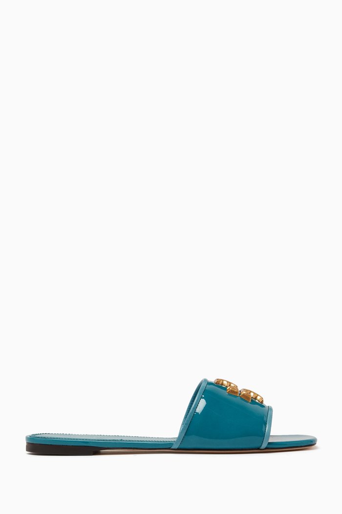 

Eleanor Slide Sandals in Patent Leather, Blue