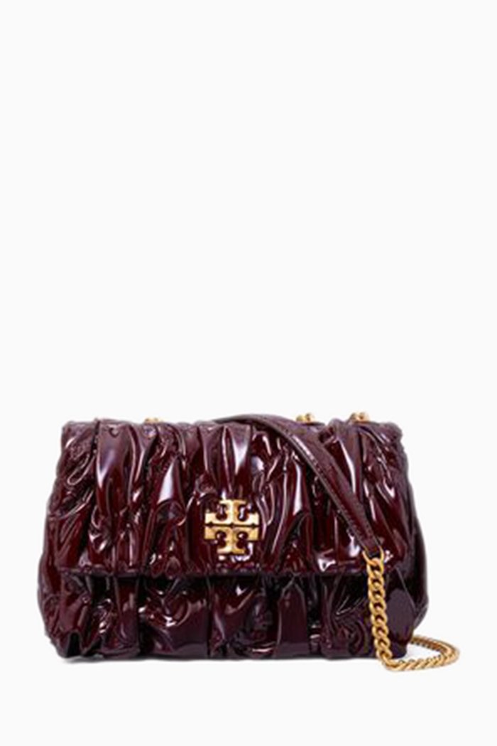 

Small Kira Ruched Convertible Shoulder Bag in Patent leather, Red