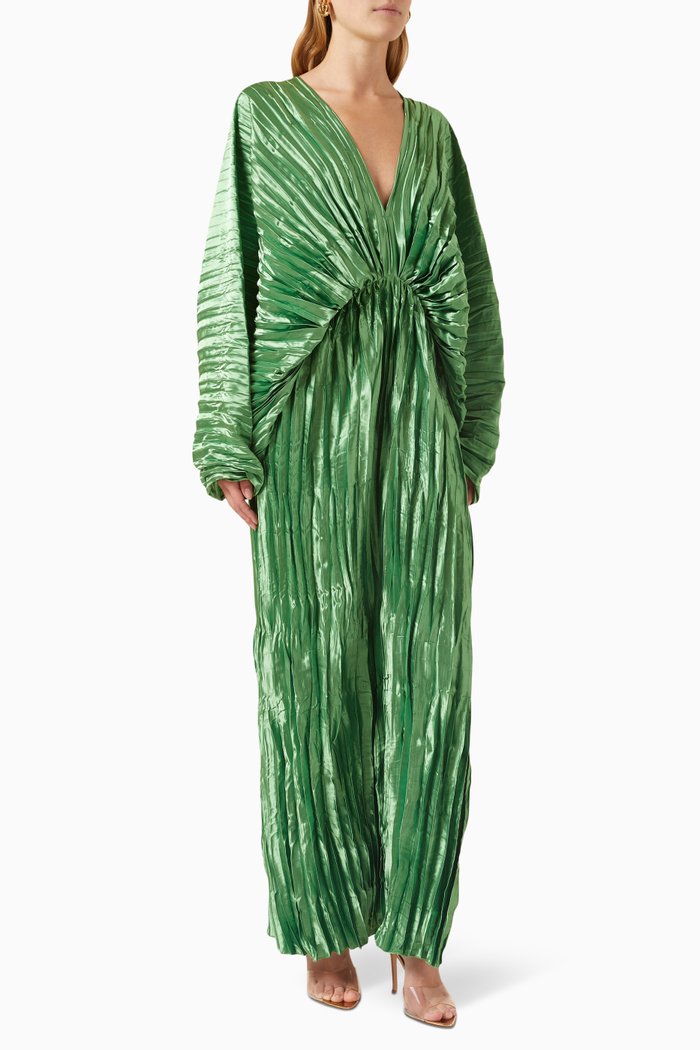 

De Luxe Crinkled Pleated Maxi Dress, Green