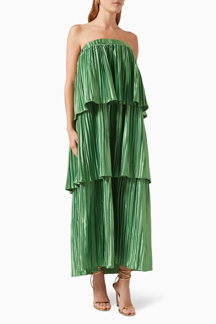 

Reveries Strapless Pleated Midi Dress, Green