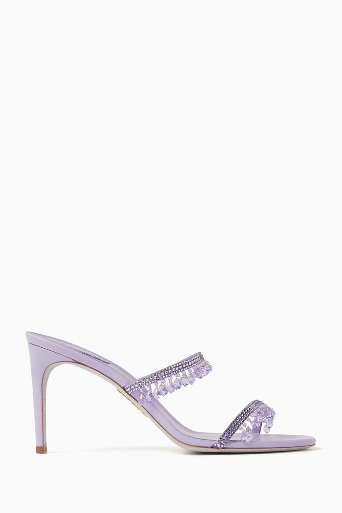 

Crystal-embellished Stiletto Sandals in Satin & Leather, Purple