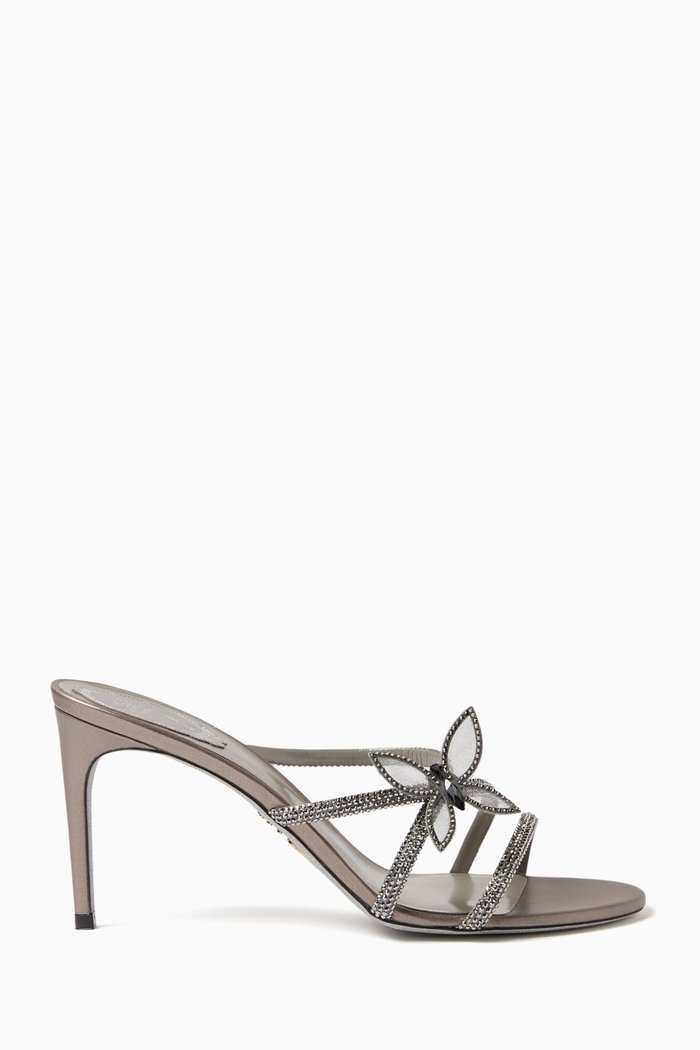

Butterfly Crystal-embellished High Heels in Satin & Leather, Grey
