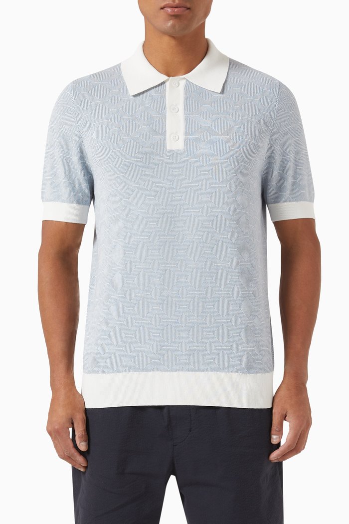

Nella Geometric Polo Shirt in Cotton, Blue