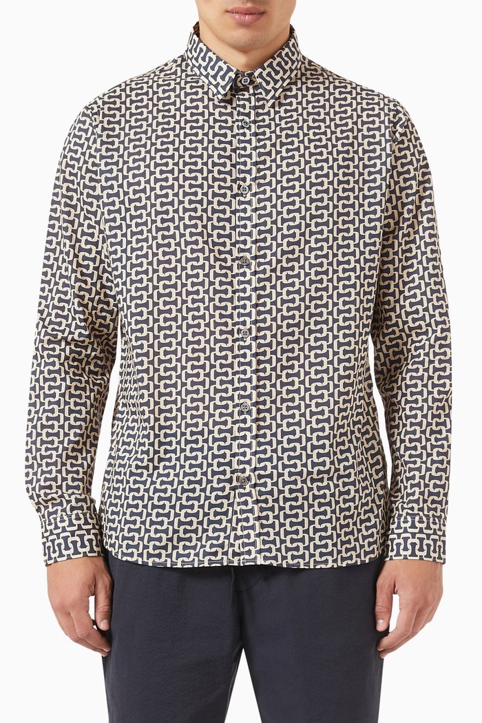 

Geometric Print Shirt in Cotton Voile, Blue