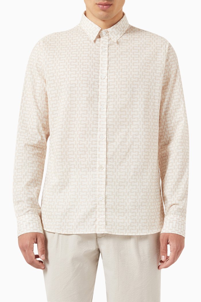 

Geometric Print Shirt in Cotton Voile, Neutral