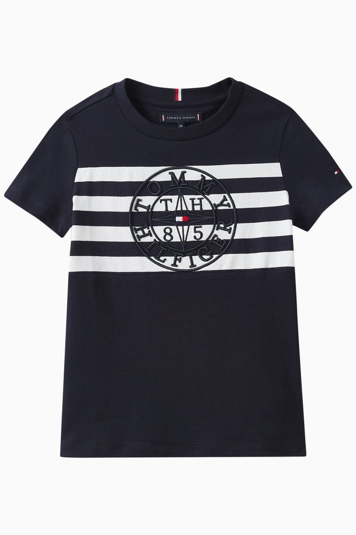 

Nautical Striped Logo T-shirt in Cotton, Blue