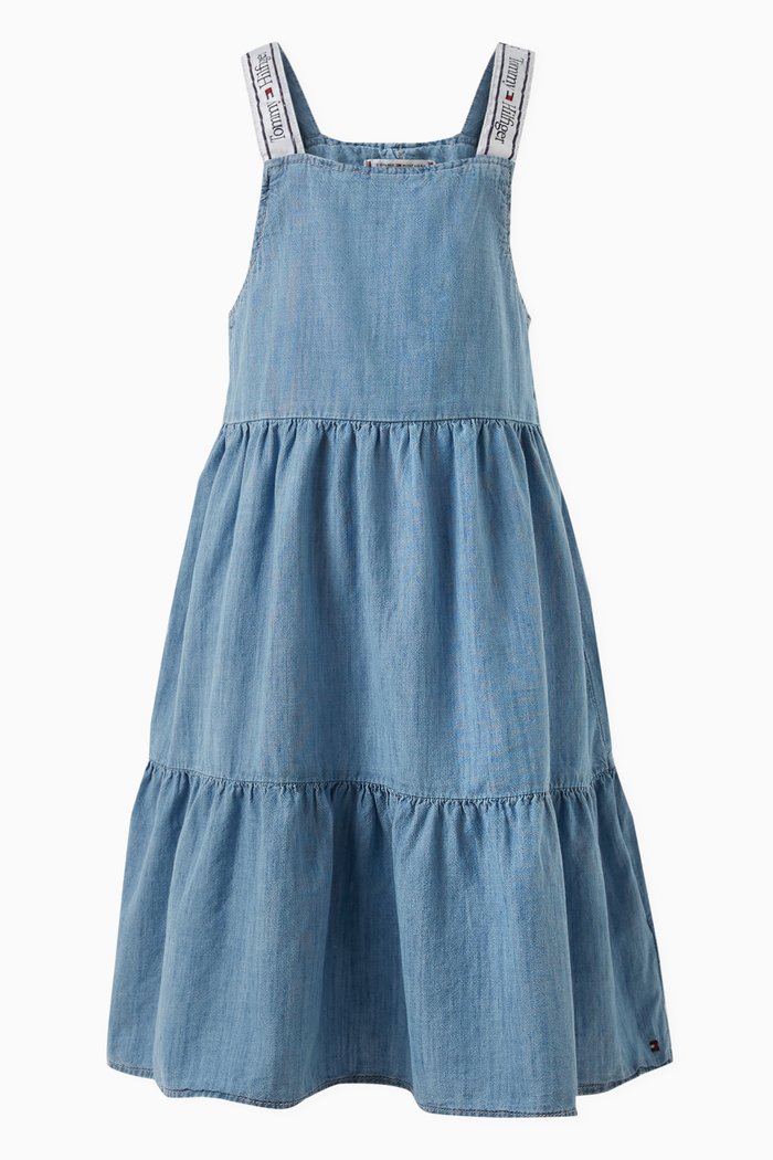 

Logo Strapped Dress in Denim, Blue