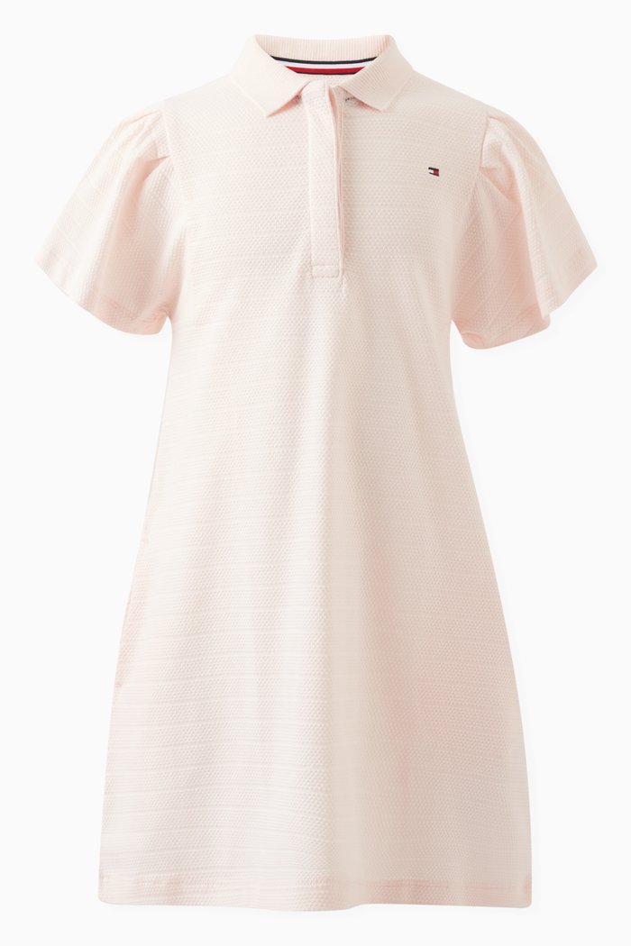 

Logo-embroidered Puff-sleeve Polo Dress in Cotton, Pink
