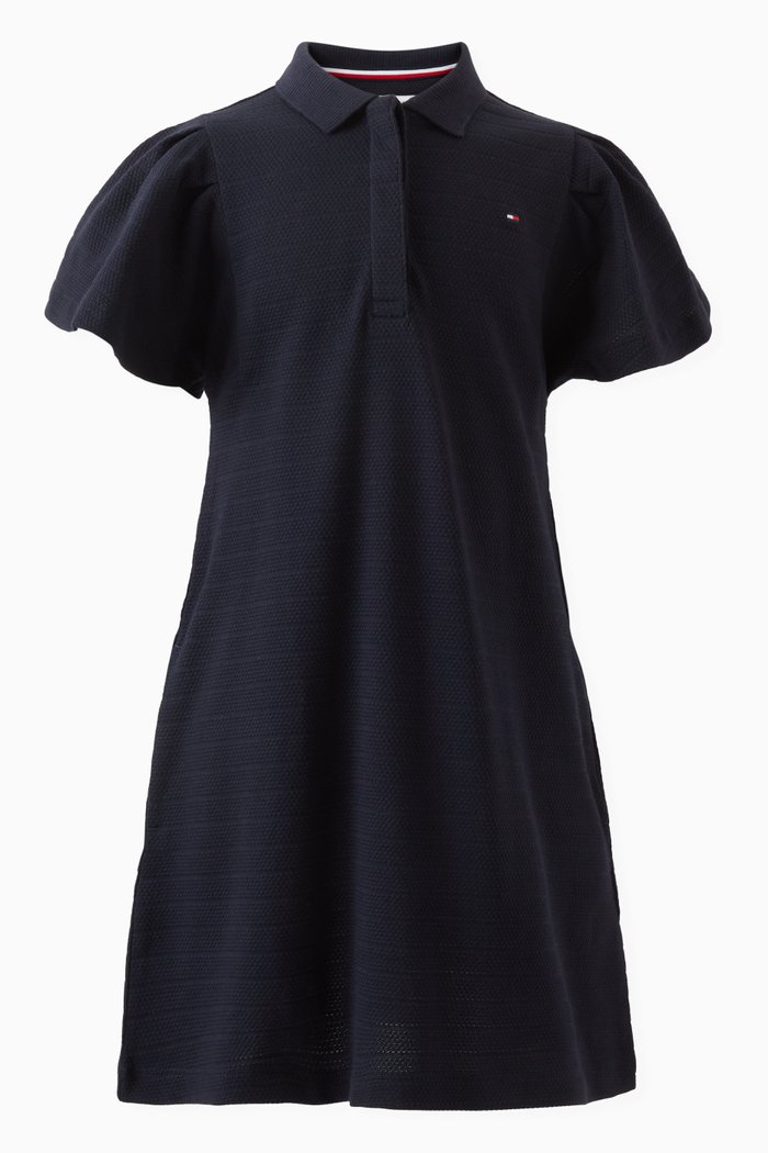 

Logo-embroidered Puff-sleeve Polo Dress in Cotton, Blue