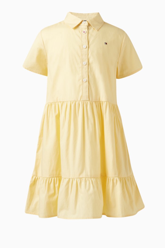 

Polo Shirt Tiered Dress in Organic Cotton Poplin, Yellow