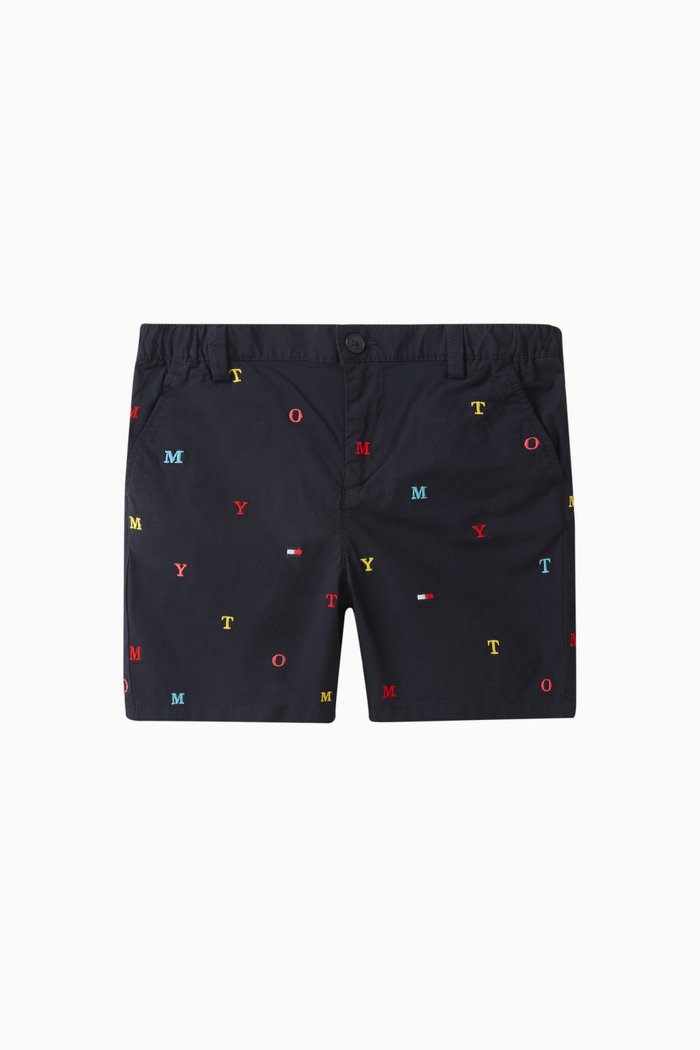 Logo-embroidered Chino Shorts in Cotton-blend, Blue