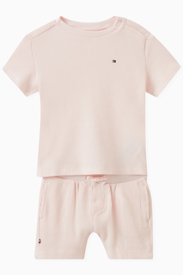 

Waffle-knit Logo Shorts Set in Cotton, Pink
