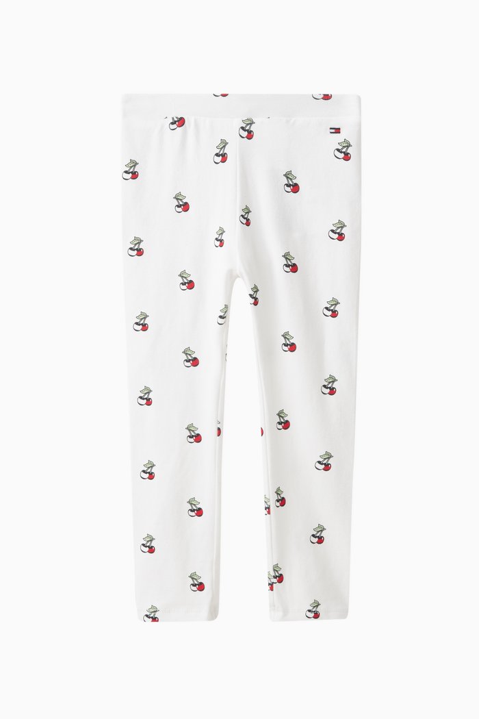 

Cherry Logo Print Leggings in Stretch Cotton Jersey, White