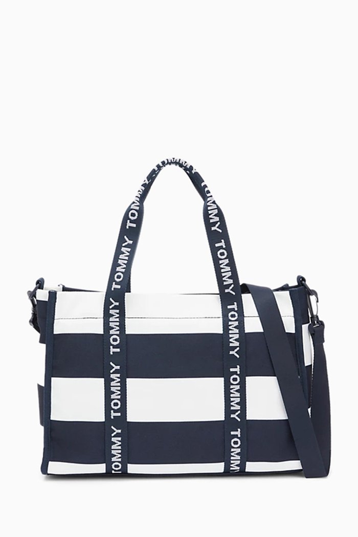 

Prep Logo Tape Stripe Tote Bag in Canvas, Blue