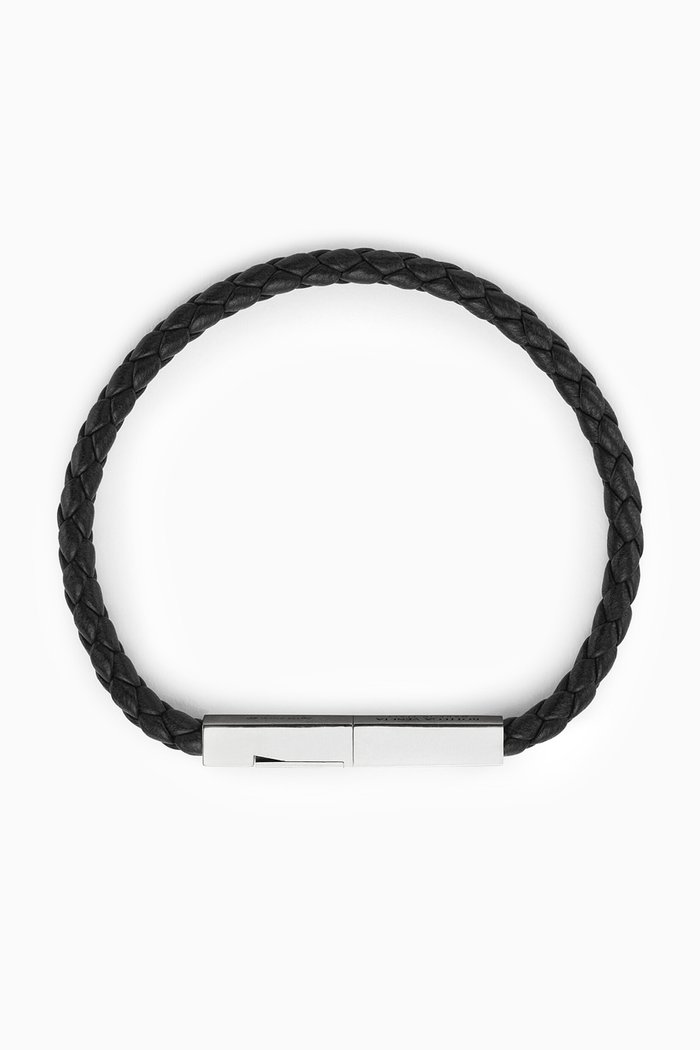 

Braid Clasp Bracelet in Leather, Black