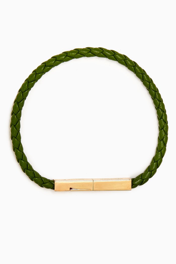 

Braid Clasp Bracelet in Leather, Green