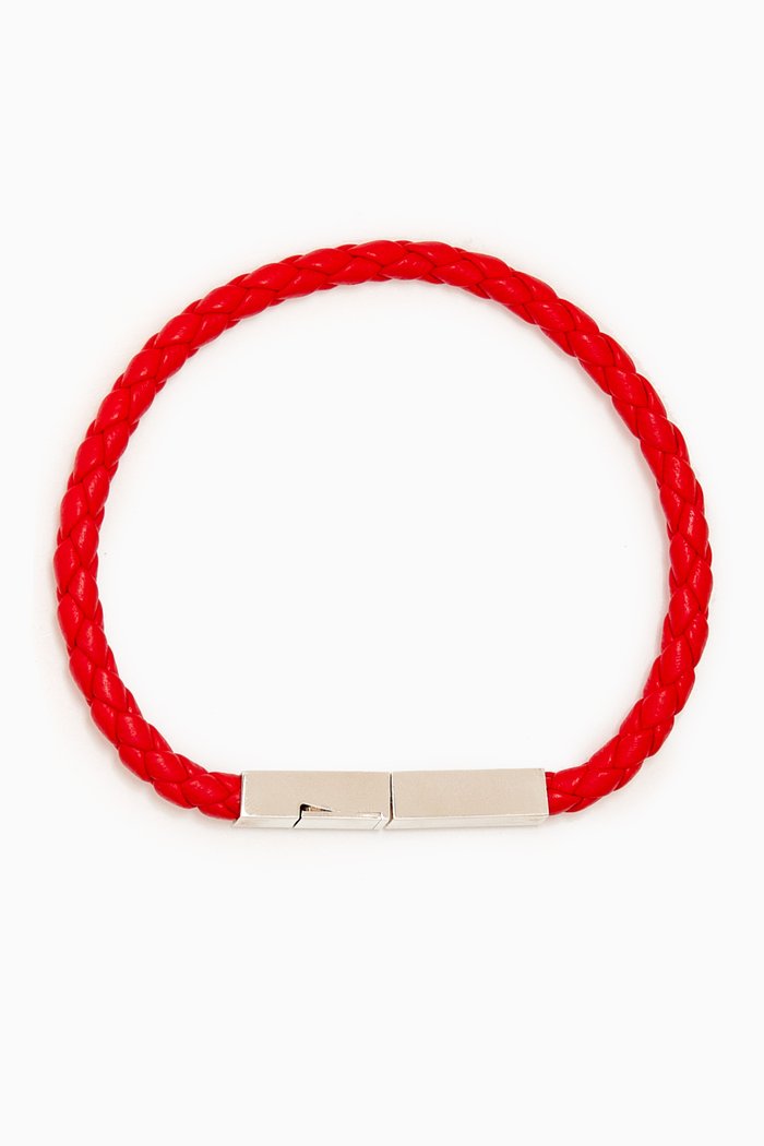 

Braid Clasp Bracelet in Leather, Red