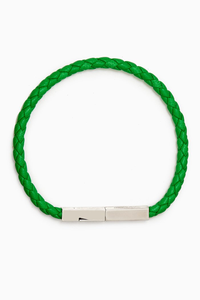 

Braid Clasp Bracelet in Leather, Green