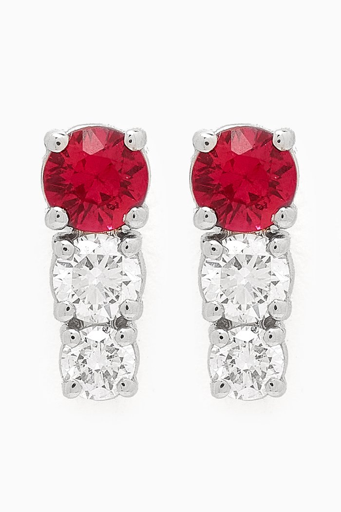 

Petite Trio Ruby & Diamond Bar Earrings in 18kt White Gold, Red