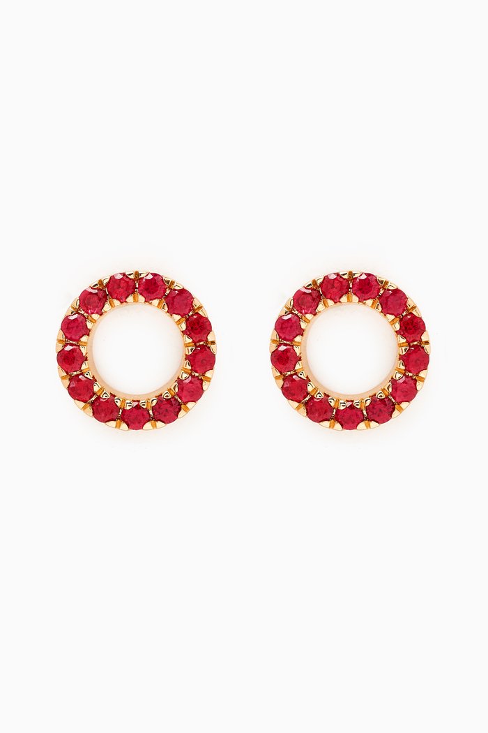 Circular Ruby Stud Earrings in 18kt Gold, Red