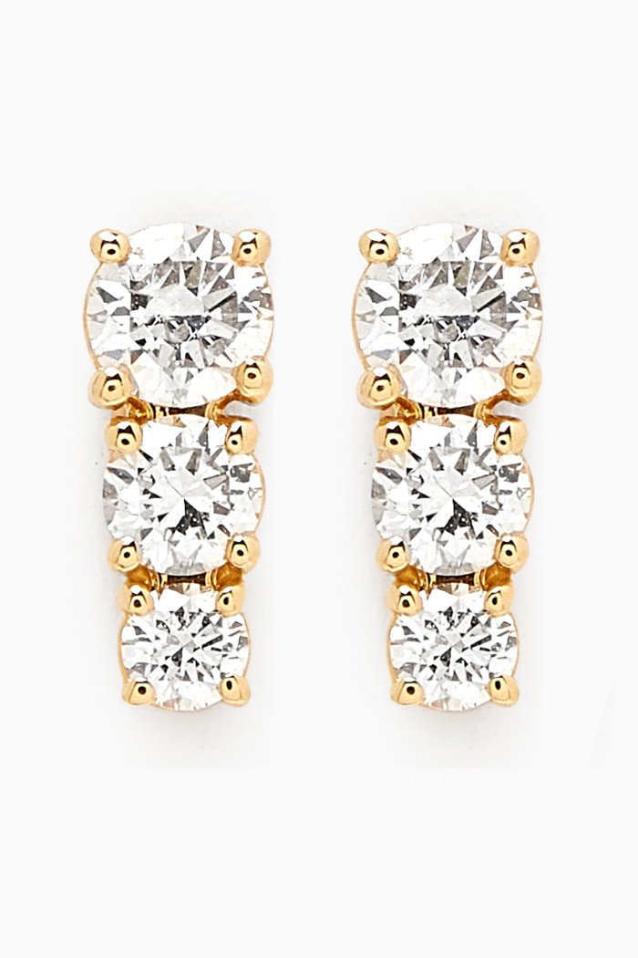 Petite Trio Diamond Bar Earrings in 18kt Gold, White