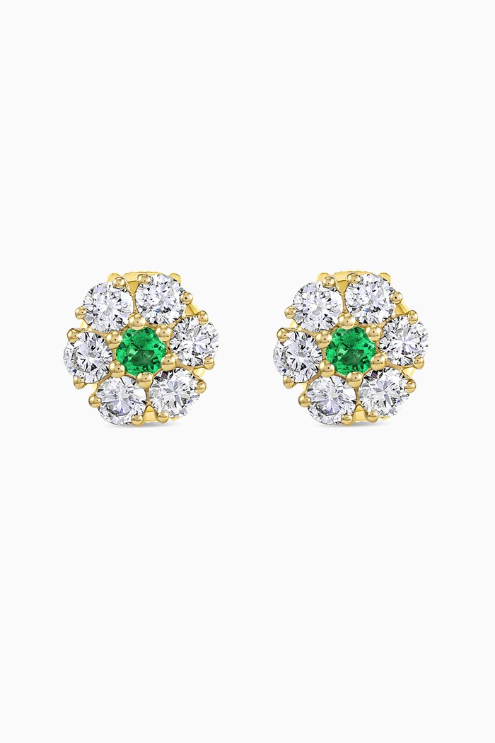 

Halo Diamond & Emerald Stud Earrings in 18kt Gold, Green