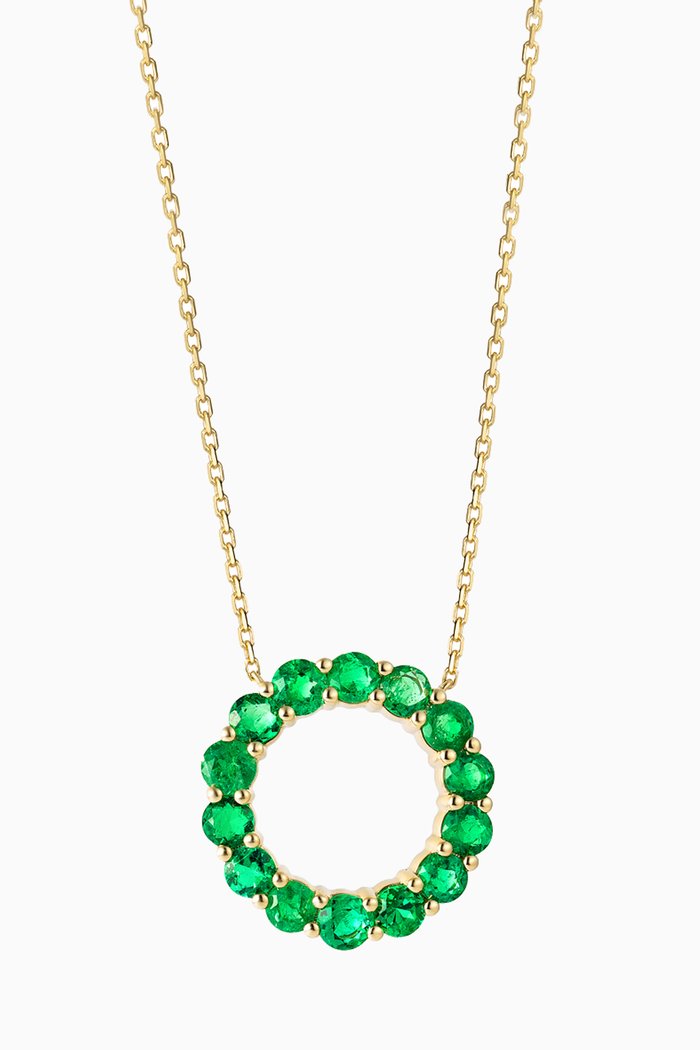 

Circular Emerald Pendant Necklace in 18kt Gold, Green
