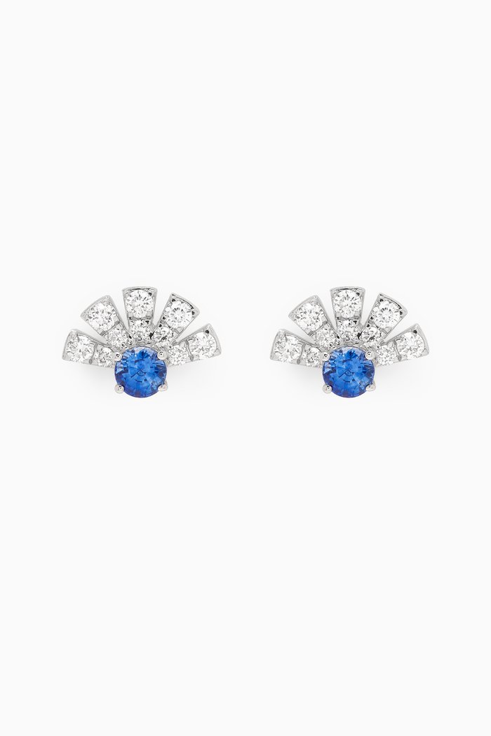 

Sunrise Diamond & Blue Sapphire Stud Earrings in 18kt White Gold