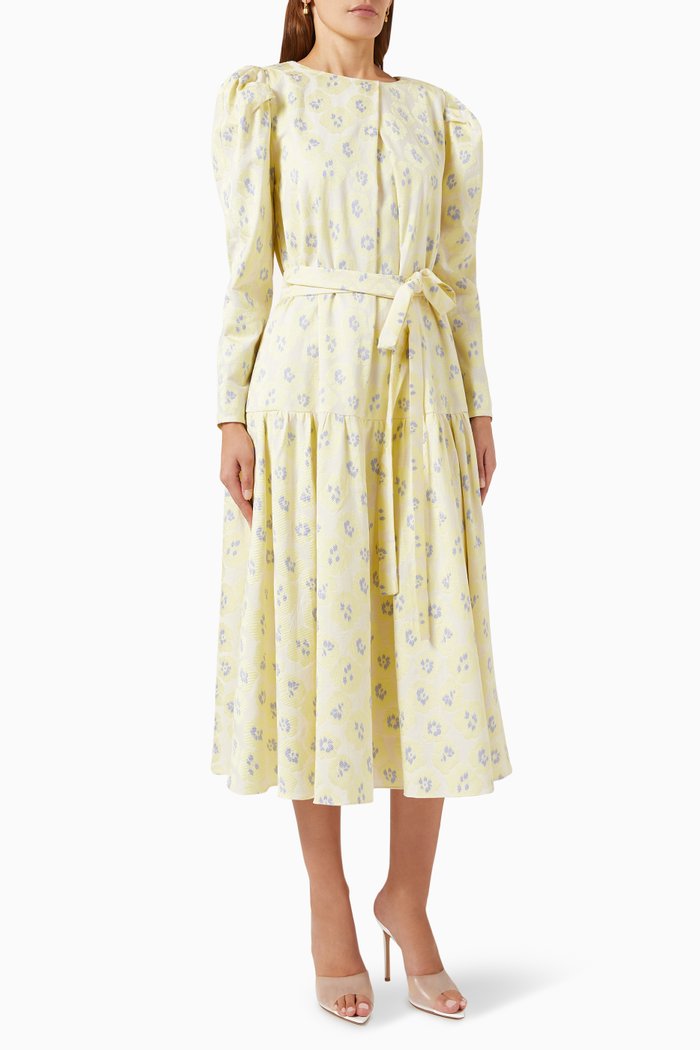 

Lace Midi Dress in Jacquard, Yellow