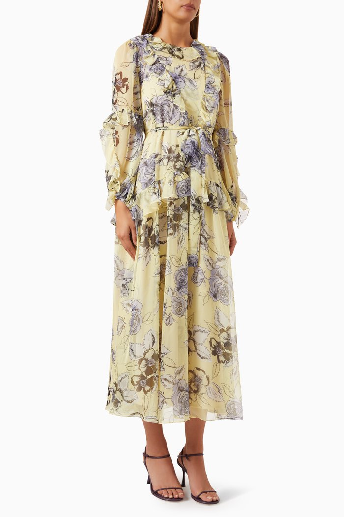 

Floral-print Ruffled Midi Dress in Chiffon, Yellow