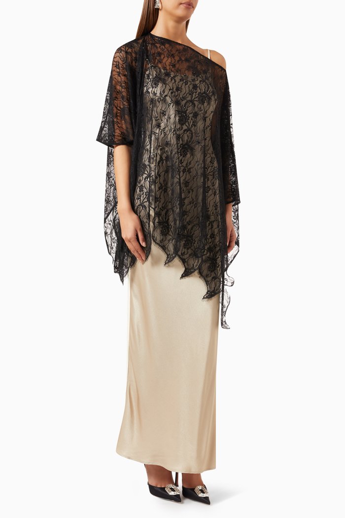 

Overlay Lace Maxi Dress in Satin, Black