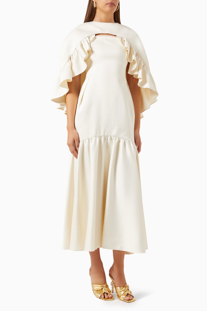 

Ruffle Dress in Satin, White