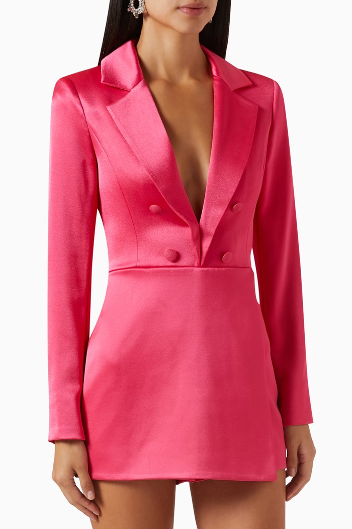 

Mayra Tuxedo Playsuit in Satin, Red