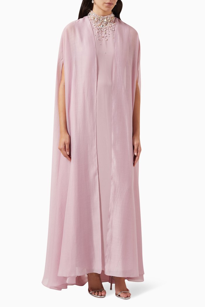 

Astrid Crystal-embellished Cape Abaya, Pink