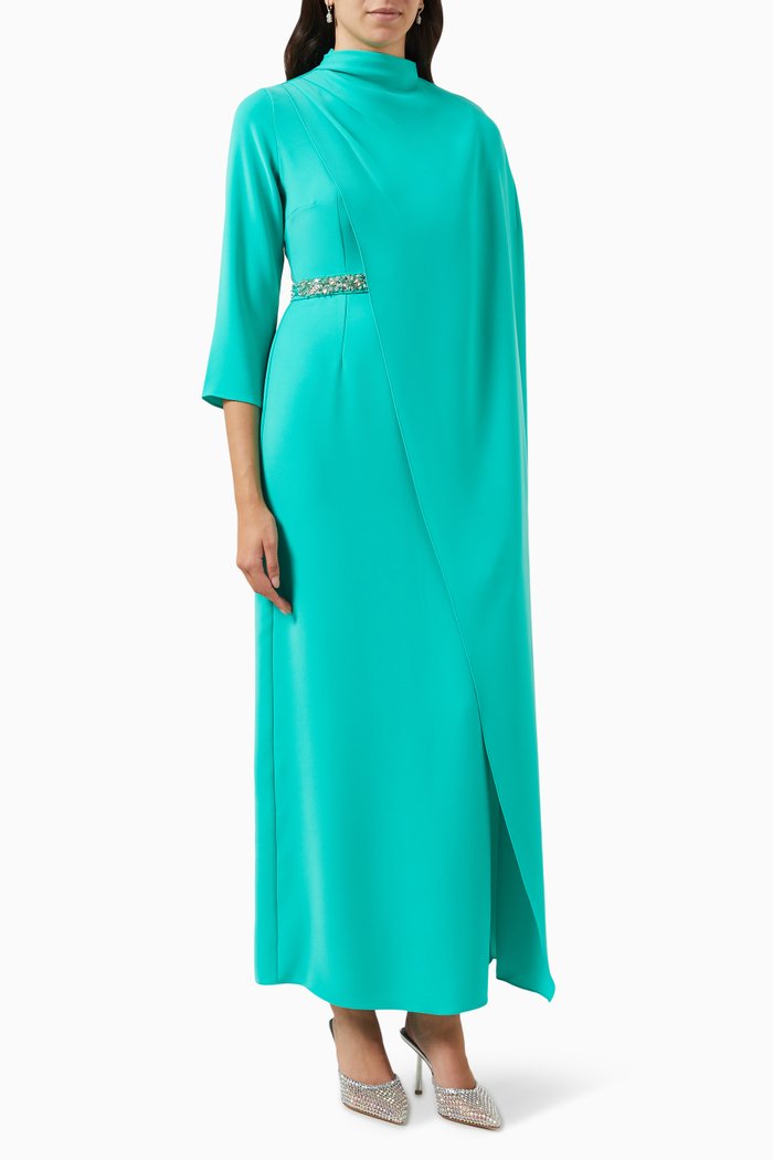 

Gathered Cape Maxi Dress, Green