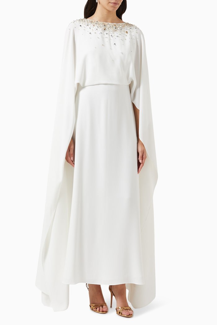 

Anastasia Crystal-embellished Cape Dress, Neutral